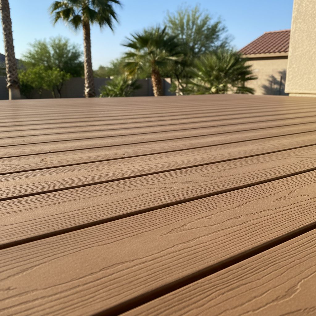 A close view of textured composite deck boards